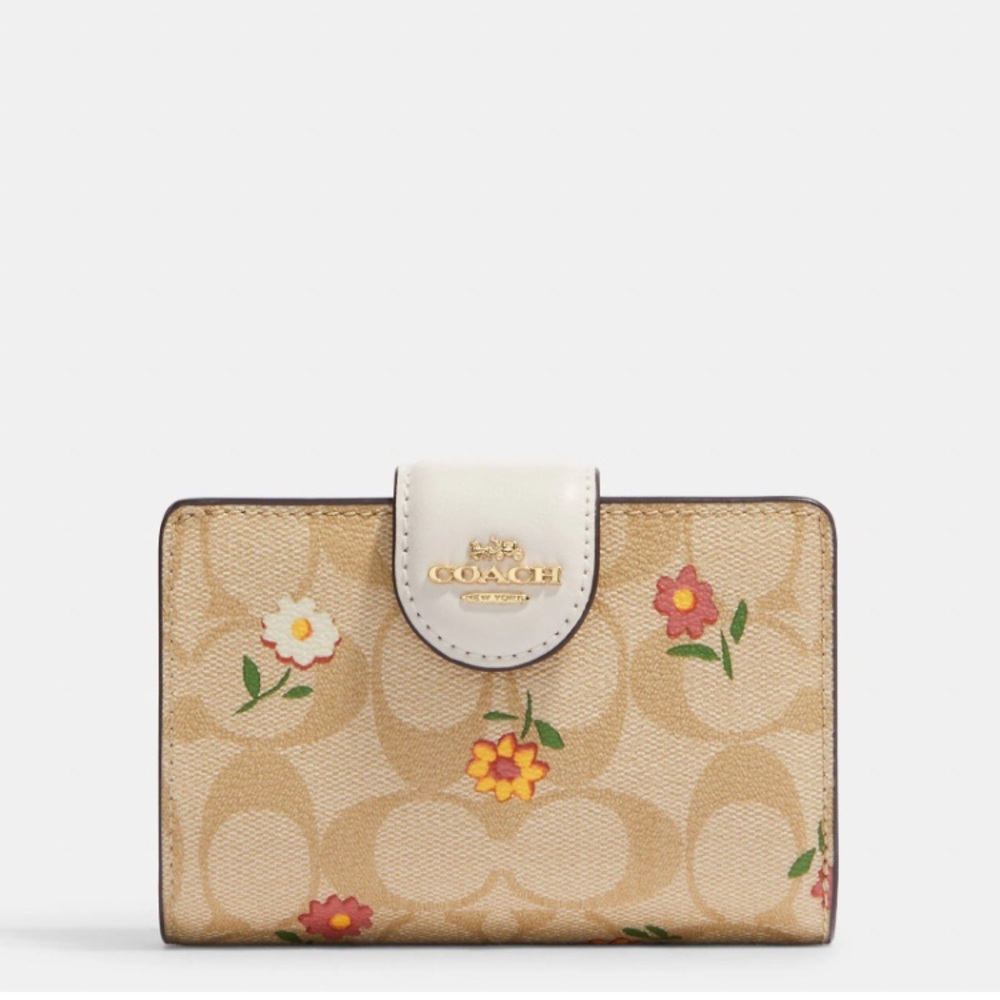 Medium Corner Zip Wallet In Signature Canvas With Nostalgic Ditsy Print